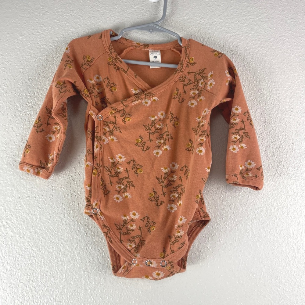 Kate Quinn Kimono Bodysuit Kids 18-24M Terracotta Orange Floral Organic Cotton